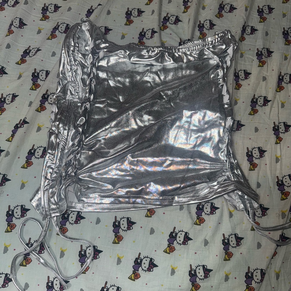 Silver Metallic Ruched mini skirt